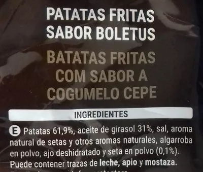 Lista de ingredientes del producto Patatas fritas sabor boletus Hacendado 150 g