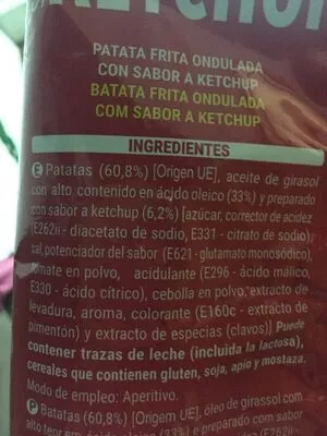 Lista de ingredientes del producto Patatas fritas sabor ketchup Hacendado 