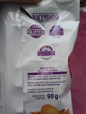 Lista de ingredientes del producto Batata doce chips Hacendado 90 g