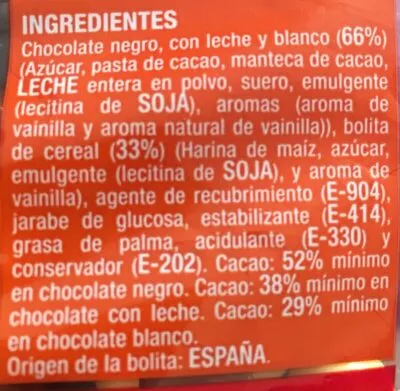 Lista de ingredientes del producto Bolas de cereal con chocolate Hacendado 200 g