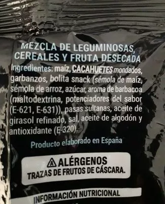 Lista de ingredientes del producto Cocktail Mezcla Hacendado 300 g