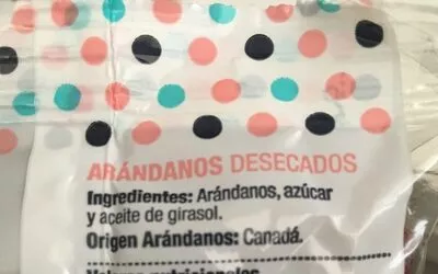 Lista de ingredientes del producto Arándanos desecados Hacendado 