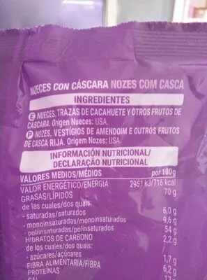 Lista de ingredientes del producto Nuez natural Hacendado 