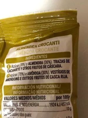 Lista de ingredientes del producto Almendra crocanti Hacendado 