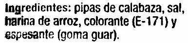 Lista de ingredientes del producto Semillas de calabaza con cáscara tostadas con sal Hacendado 125 g