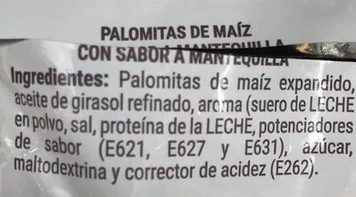 Lista de ingredientes del producto Palomitas sabor a mantequilla Hacendado 