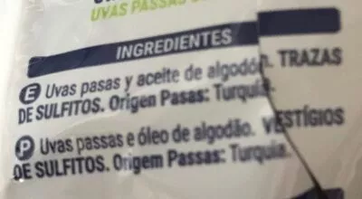 Lista de ingredientes del producto Pasas sultanas HACENDADO 350 g