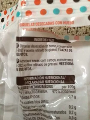 Lista de ingredientes del producto Ciruelas desecadas con hueso Hacendado 