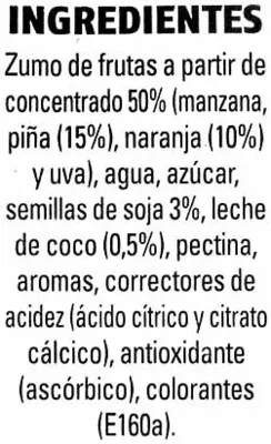 Lista de ingredientes del producto Piña coco soja Hacendado 990 ml (3 x 330 ml)