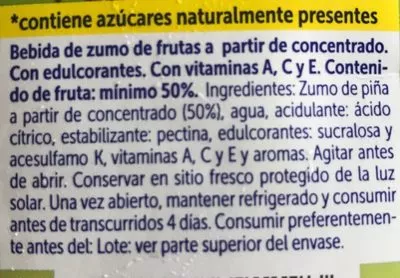 Lista de ingredientes del producto Jus d'ananas Hacendado 