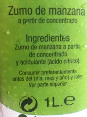 Lista de ingredientes del producto Zumo de Manzana Hacendado 