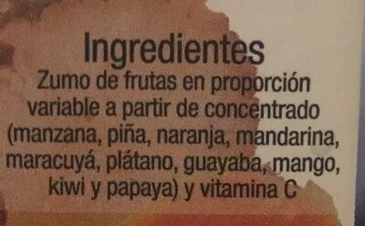 Lista de ingredientes del producto Zumo tropical Hacendado 