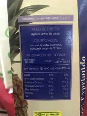 Lista de ingredientes del producto Zumo de piña Hacendado 1 l