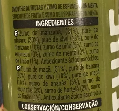 Lista de ingredientes del producto Smoothie kiwi & menta Hacendado 