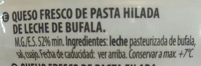 Lista de ingredientes del producto Mozzarella di bufala campana Hacendado 