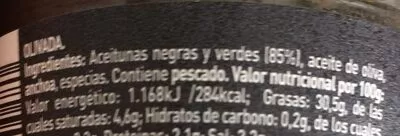 Lista de ingredientes del producto Olivada Hacendado 125 g