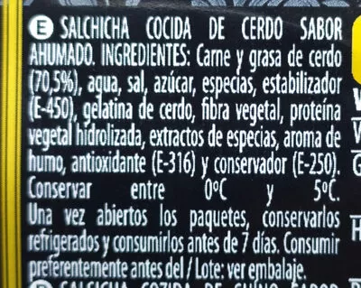 Lista de ingredientes del producto Salchichas gourmet Hacendado 2 x 175 g