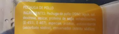 Lista de ingredientes del producto Pechuga de pollo al corte Hacendado 200 g