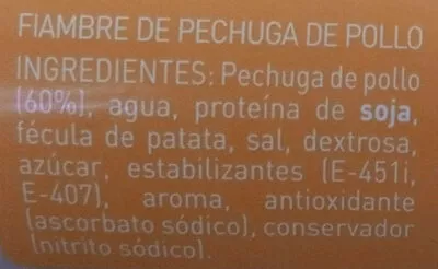 Lista de ingredientes del producto Pechuga de pollo Hacendado 500 g