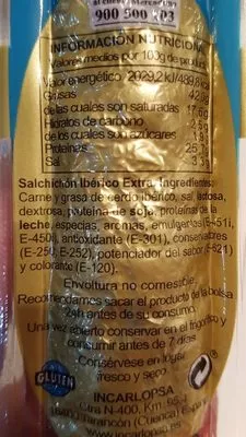 Lista de ingredientes del producto Mini salchichón ibérico extra La Hacienda del Ibérico 200g