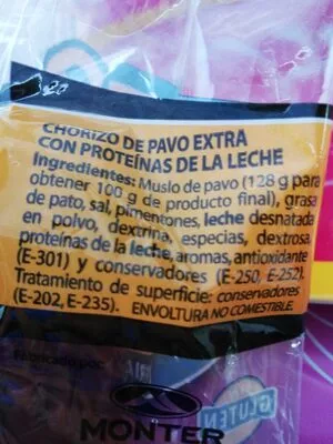 Lista de ingredientes del producto Chorizo de pavo Hacendado 