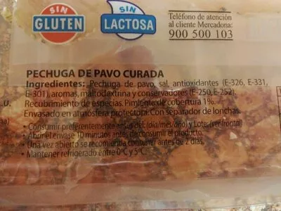 Lista de ingredientes del producto Pechuga de pavo pimienta Hacendado 