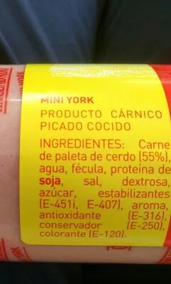 Lista de ingredientes del producto Mini york Hacendado 