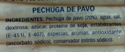 Lista de ingredientes del producto Pechuga de pavo Hacendado 