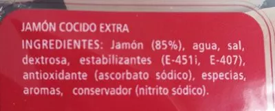 Lista de ingredientes del producto Jamon cocido Hacendado 200g