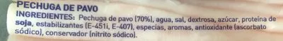 Lista de ingredientes del producto Pechuga de pavo Hacendado 400 g