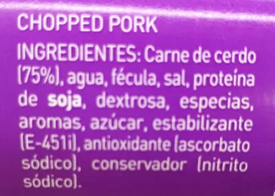 Lista de ingredientes del producto Chopped pork Hacendado 