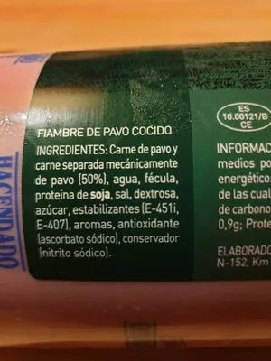 Lista de ingredientes del producto Máximo pavo Hacendado 