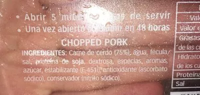 Lista de ingredientes del producto Chopped pork Hacendado 250 g