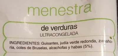 Lista de ingredientes del producto Menestra de verduras con habas baby Hacendado 