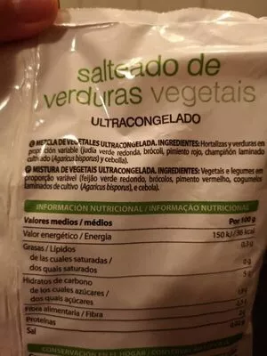 Lista de ingredientes del producto Salteado de verduras vegetais Hacendado 