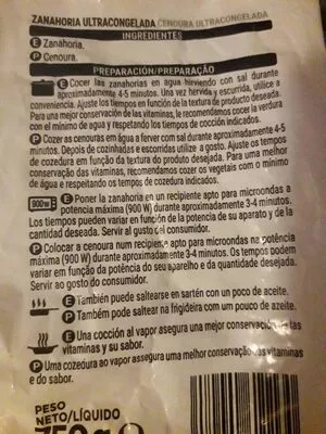 Lista de ingredientes del producto Zanahoria en rodajas congelada Hacendado 