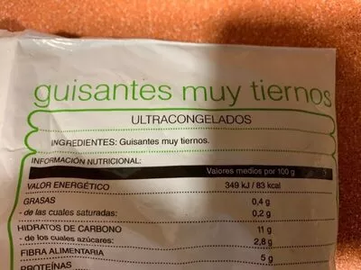 Lista de ingredientes del producto Guisantes Hacendado 300 g