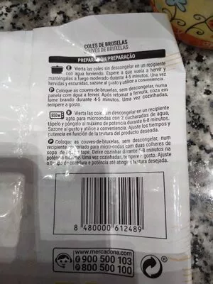 Lista de ingredientes del producto Coles de Bruxelas Hacendado 450 g