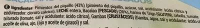 Lista de ingredientes del producto Pimiento relleno de bacalao Hacendado 180 g