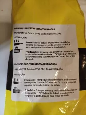 Lista de ingredientes del producto Patatas corte grueso tradicional Hacendado 1 kg