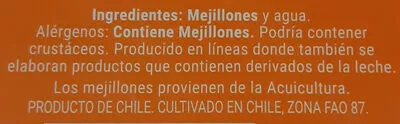 Lista de ingredientes del producto Mejillón de chile entero cocido en su jugo Hacendado 450 g