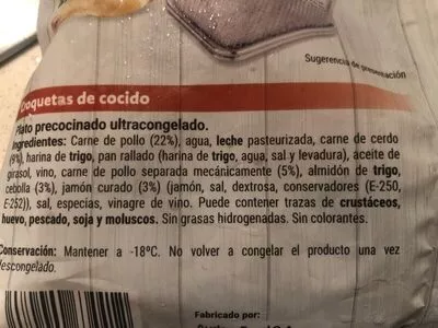 Lista de ingredientes del producto Croquetas cocido Hacendado 