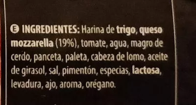 Lista de ingredientes del producto Pizza ibérica Hacendado 380g