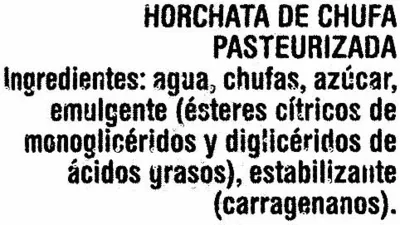 Lista de ingredientes del producto Granizado horchata Hacendado 1.200 ml (6 x 200 ml)