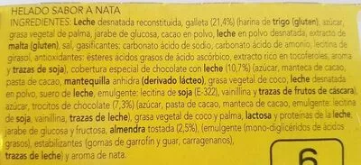 Lista de ingredientes del producto Mini sándwich de nata Hacendado 