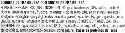 Lista de ingredientes del producto Sorbete de frambuesa Hacendado 720 g, 1000 ml