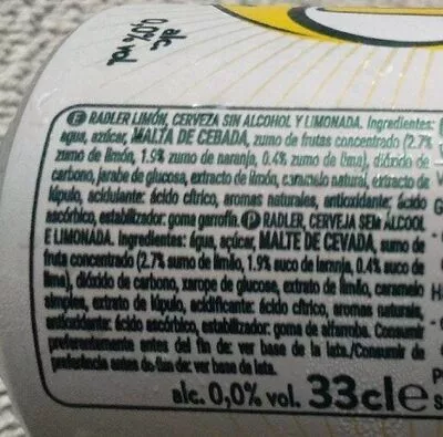 Lista de ingredientes del producto Radler 0.0 Steinburg 33 cl