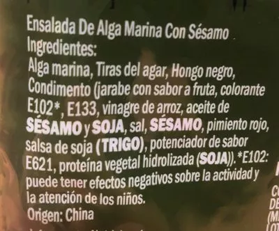 Lista de ingredientes del producto Wakame Hacendado 125 g