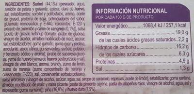 Lista de ingredientes del producto Ensaladilla Cangrejo Hacendado 