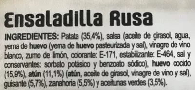 Lista de ingredientes del producto Ensaladilla Rusa Hacendado 250 g